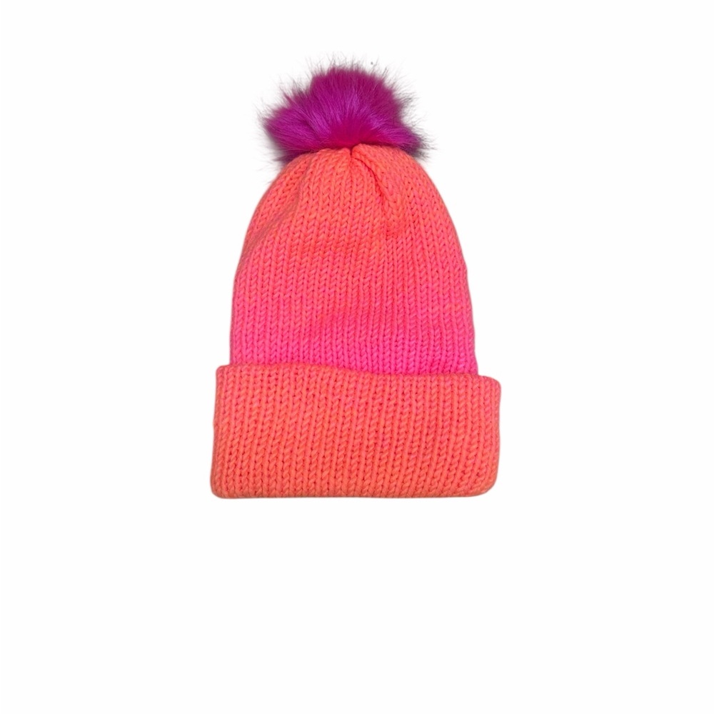 Vibrant Orange and Pink  Beanie with Pom Pom
